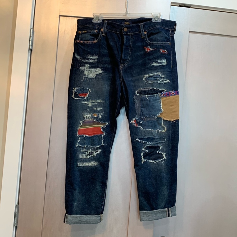 Polo by Ralph Lauren Distressed Blue Jeans with Multicolor Accents